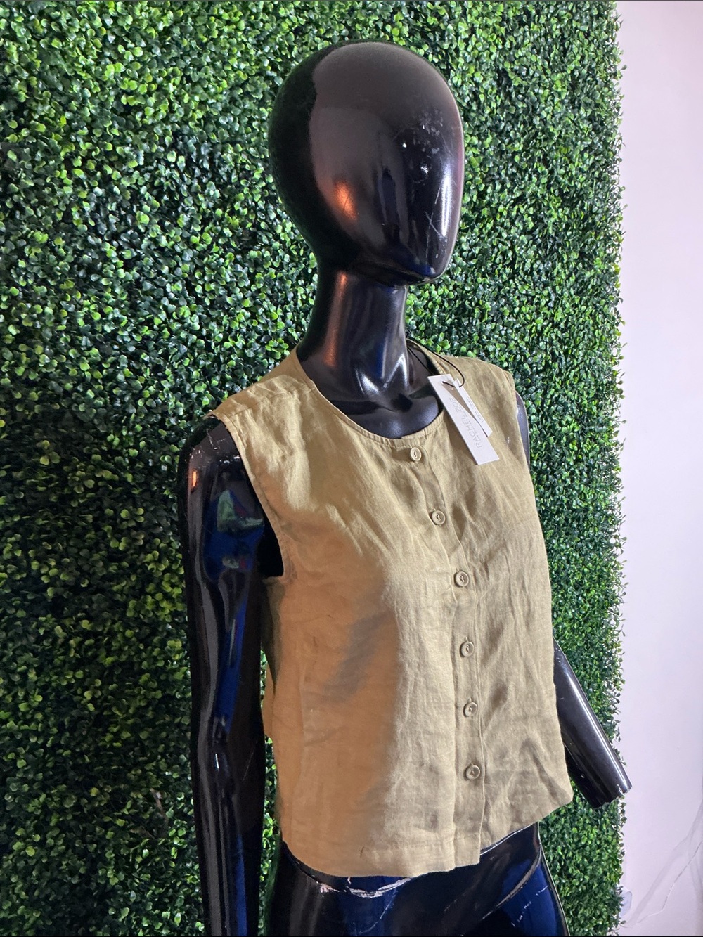 Rachel Zoe Olive Green Linen Button-Front Sleeveless Top - Picture 6 of 10